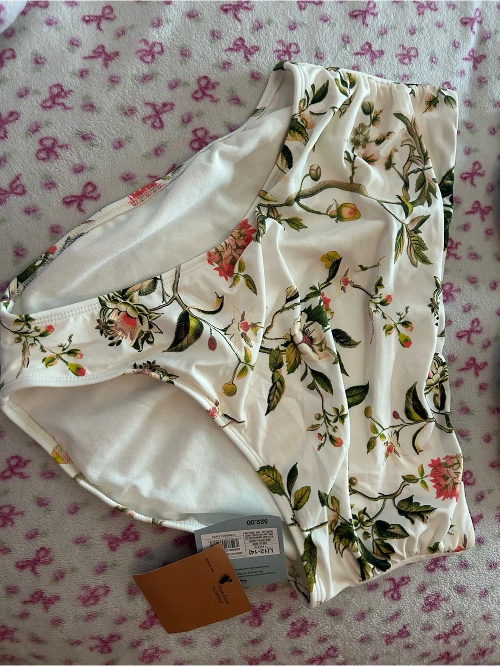 Floral Print Underwire Bikini Set - White with Green & Pink